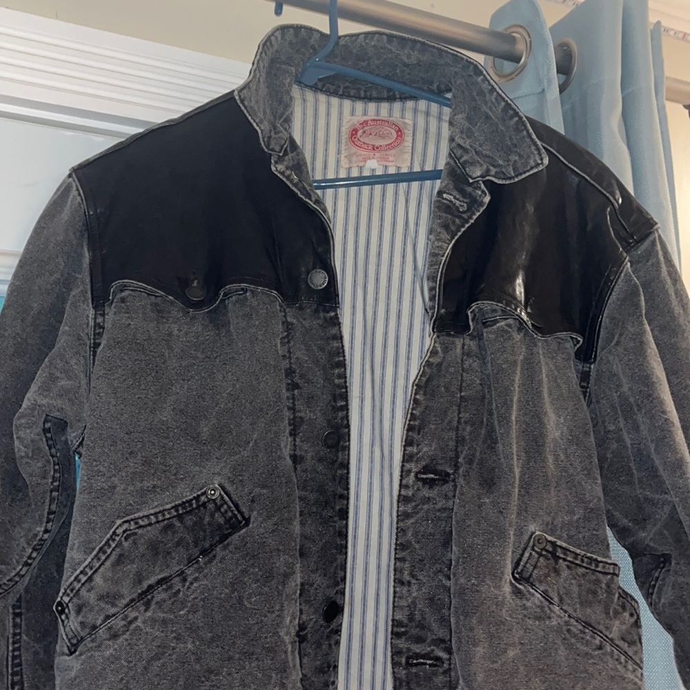 The Australian Outback Collection Dark Cotton Canvas Leather Jacket Mens Small